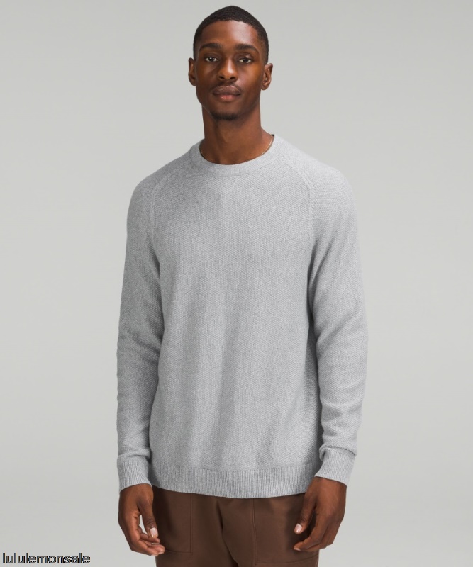 Lululemon Deutschland DELULU934 | Lululemon Deutschland Melierter Möwengrauer Strukturierter Strickpullover Mit Rundhalsausschnitt